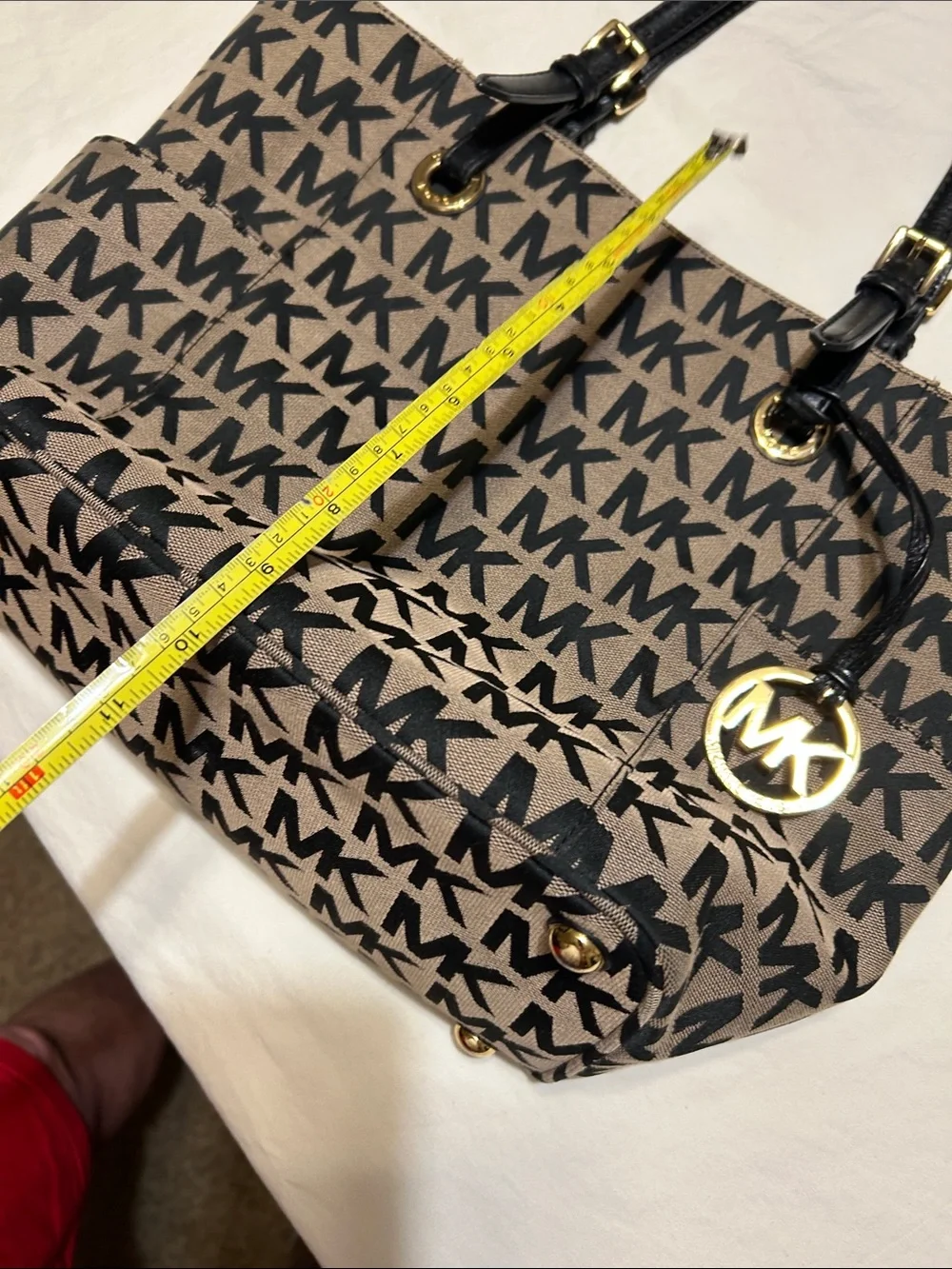 Michael Kors Black and Tan MK Logo Tote with Gold Hardware